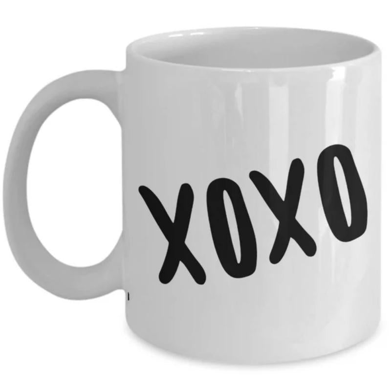 Tailorly White Ceramic 11 oz Mug - XOXO Black Hand Drawn Letters On Minimalist