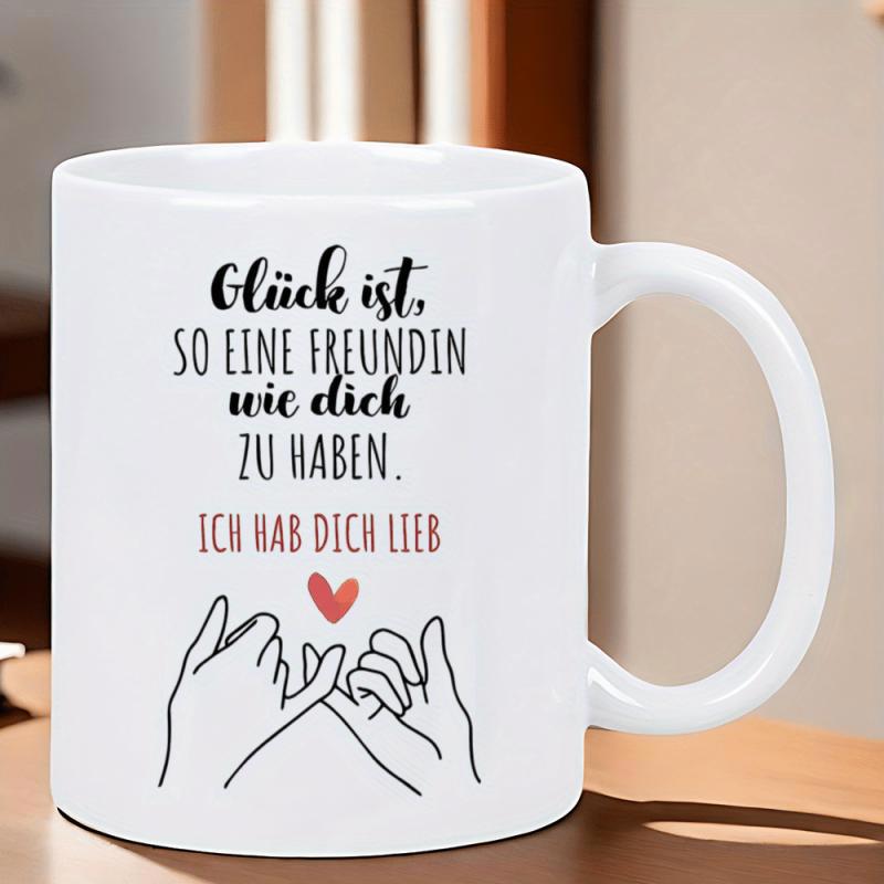 Tailorly White Ceramic 11 oz Mug - Minimalist Artistic Black Line Drawing Of Two Hands Making A Pinky Promise Gesture Hands