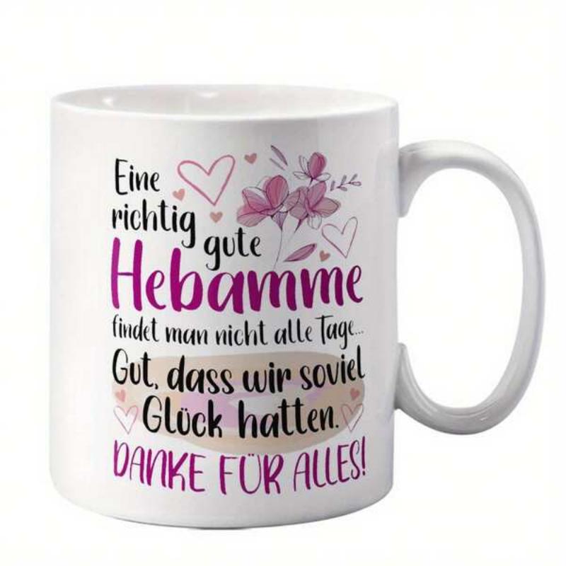 Tailorly White Ceramic 11 oz Mug - Delicate Pink Flowers With Small Hand Drawn Hearts And Artistic Script Flower