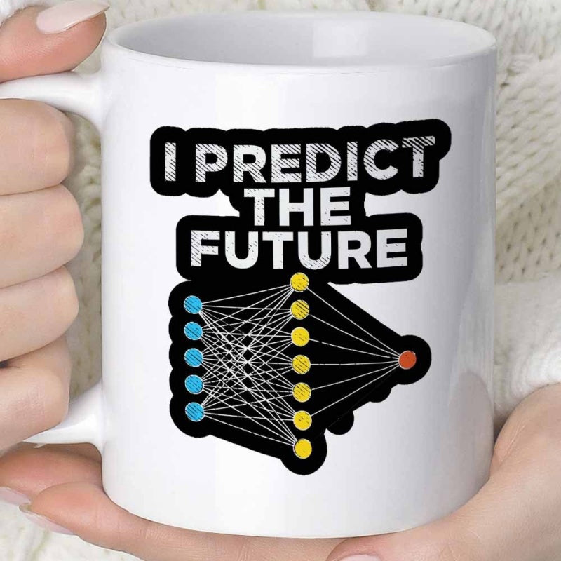 Tailorly White Ceramic 11 oz Mug - I Predict The Future Colorful Scientific Neural Network Nodes Connected By Intricate Lines Diagram