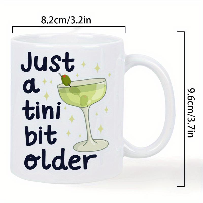 Tailorly White Ceramic 11 oz Mug - Just A Tini Bit Older Elegant Green Olive Drink Among Shimmering Golden Stars Martini Glass