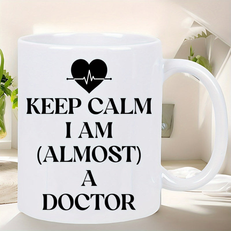 Tailorly White Ceramic 11 oz Mug - Keep Calm I Am Almost A Doctor Medical Heartbeat Pulse Icon With Bold Serif Professional Phrase Mug