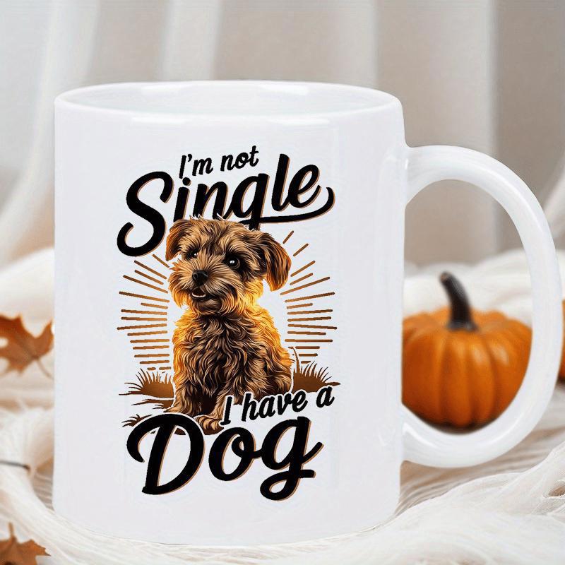 Tailorly White Ceramic 11 oz Mug - Im Not Single I Have A Dog Scruffy Brown Puppy Sitting Calmly With Radiating Sunburst Lines Dog