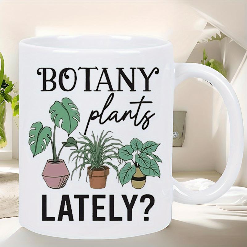 Tailorly White Ceramic 11 oz Mug - Botany Plants Lately Lush Green Potted House Plants Arranged In Decorative Minimalist Style Plant