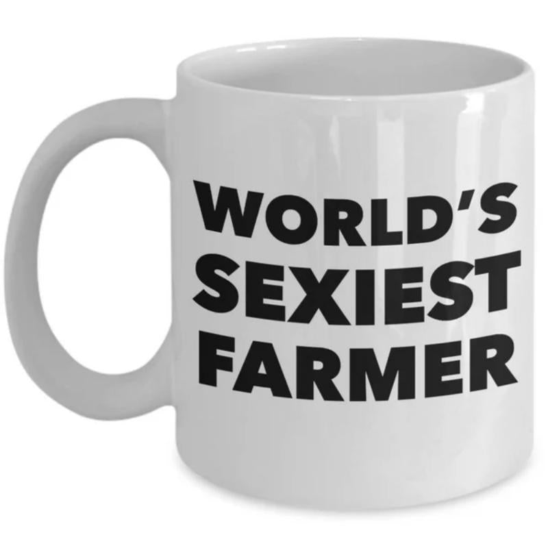 Tailorly White Ceramic 11 oz Mug - Worlds Sexiest Farmer Bold Minimalist Black Typographic Text Printed Upon A Clean White Surface Farmer