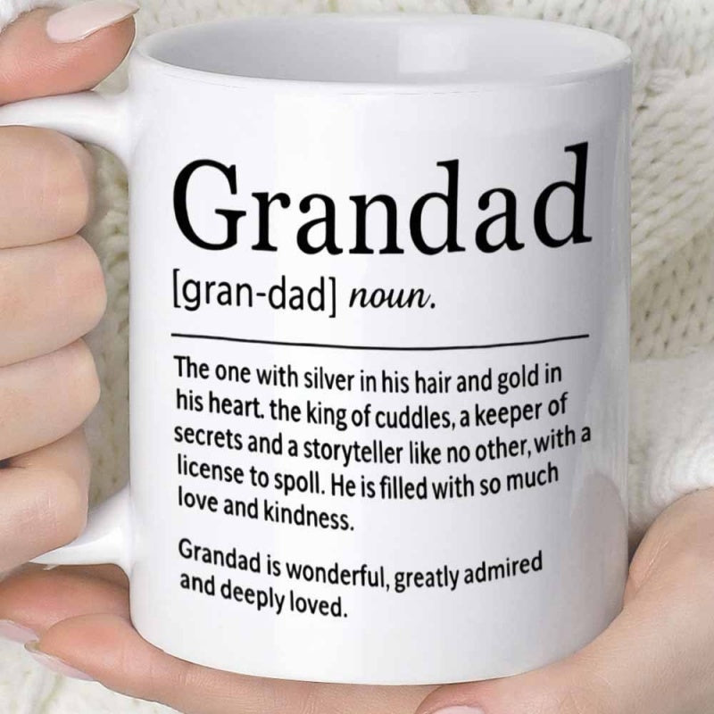 Tailorly White Ceramic 11 oz Mug - Grandad Minimalist Black Dictionary Style Definition Layout On A Clean