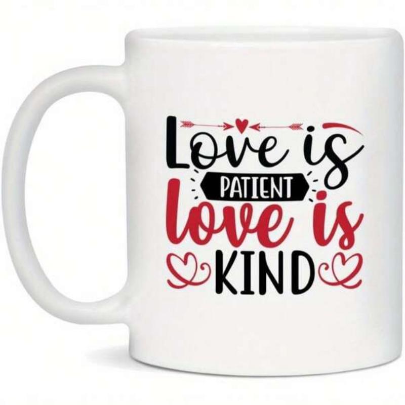 Tailorly White Ceramic 11 oz Mug - Love Is Patient Love Is Kind Elegant Decorative Arrows With Small Hearts Surrounding Romantic Script Heart