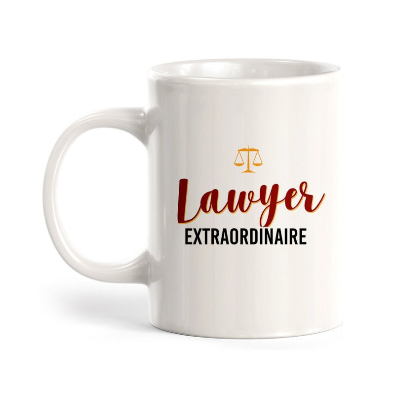 Tailorly White Ceramic 11 oz Mug - Lawyer Extraordinaire Professional Golden Symbol Of Balanced Justice Representing Legal Integrity Scales
