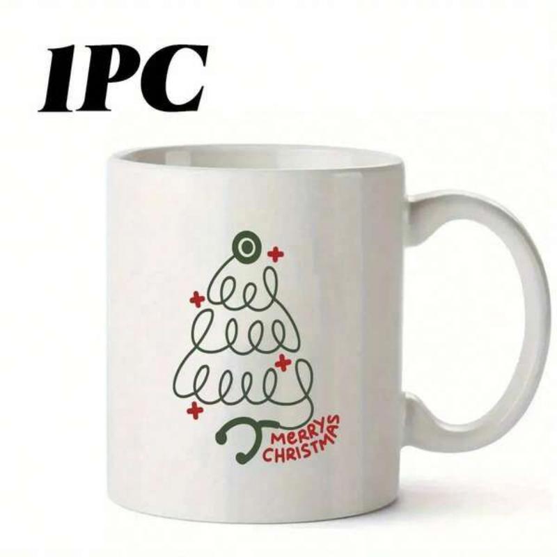 Tailorly White Ceramic 11 oz Mug - Merry Christmas Creative Medical Holiday Pine Tree Shape Stethoscope