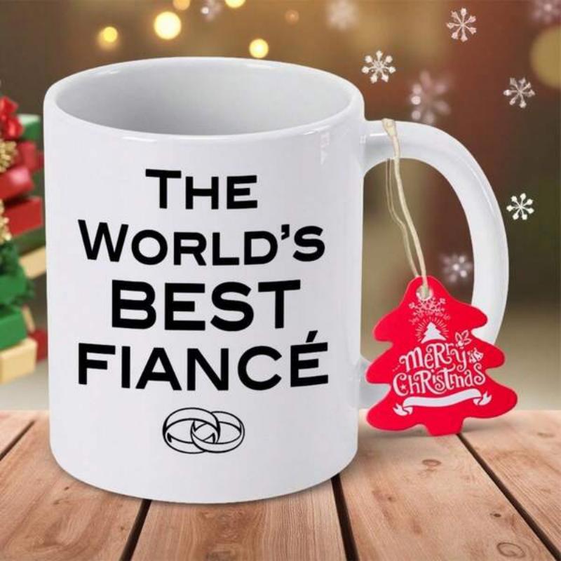 Tailorly White Ceramic 11 oz Mug - The Worlds Best Fiance Simple Elegant Interlocking Circles Representing Everlasting Love And Commitment Rings