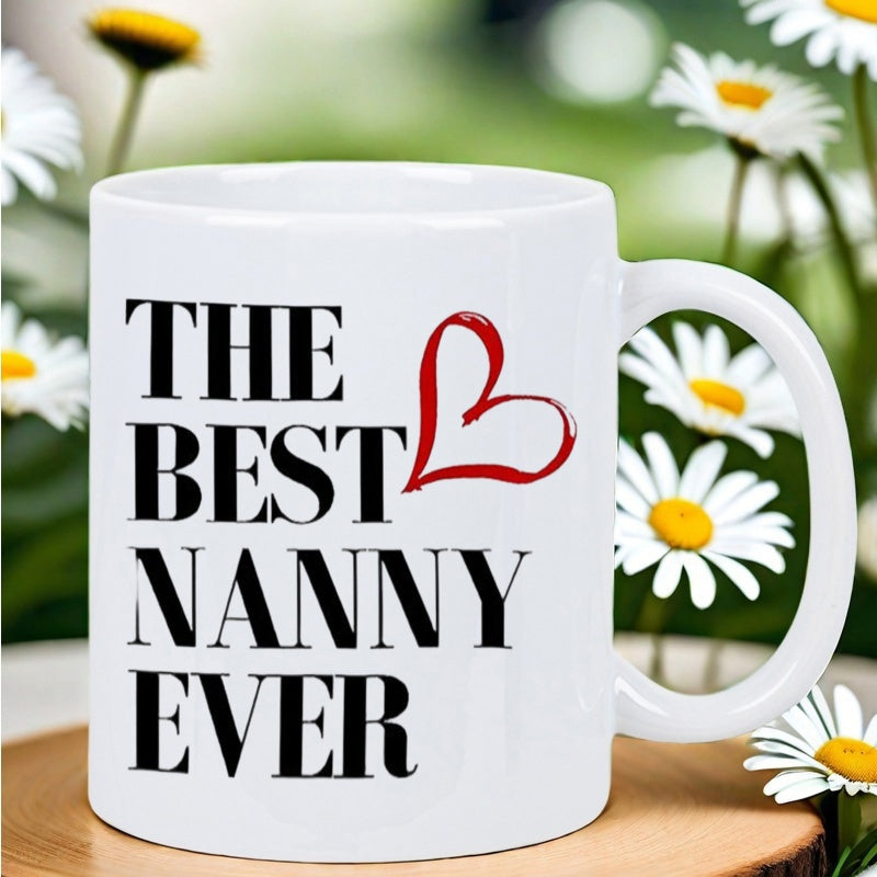Tailorly White Ceramic 11 oz Mug - The Best Nanny Ever Artistic Crimson Heart Silhouette Combined With Elegant Tall Lettering Heart