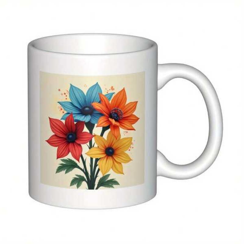 Tailorly White Ceramic 11 oz Mug - Vibrant Colorful Blossoms With Green Leaves Arranged In A Delicate Artistic Bouquet Flower