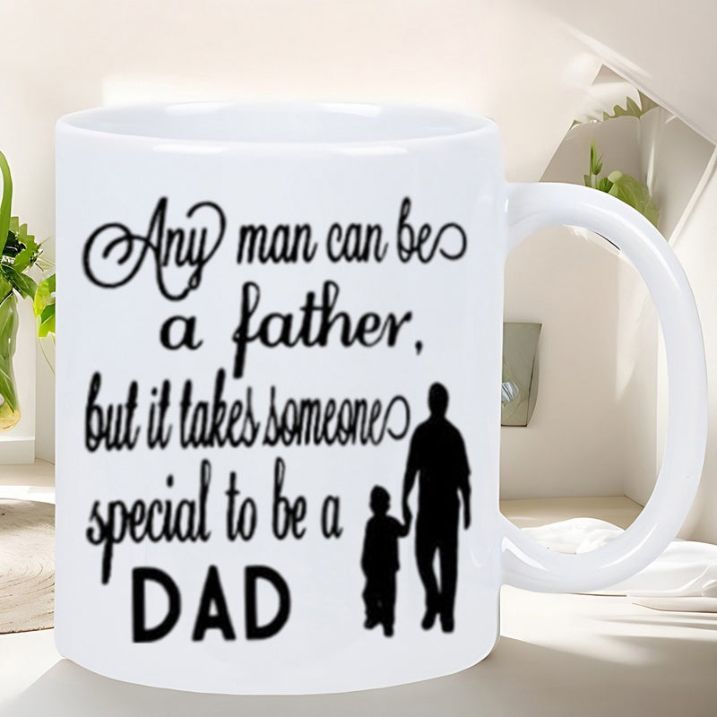 Tailorly White Ceramic 11 oz Mug - Any Man Can Be A Father But It Takes Someone Special To Be A Dad Minimalist Black Silhouette Featuring A Father Holding Hand Of