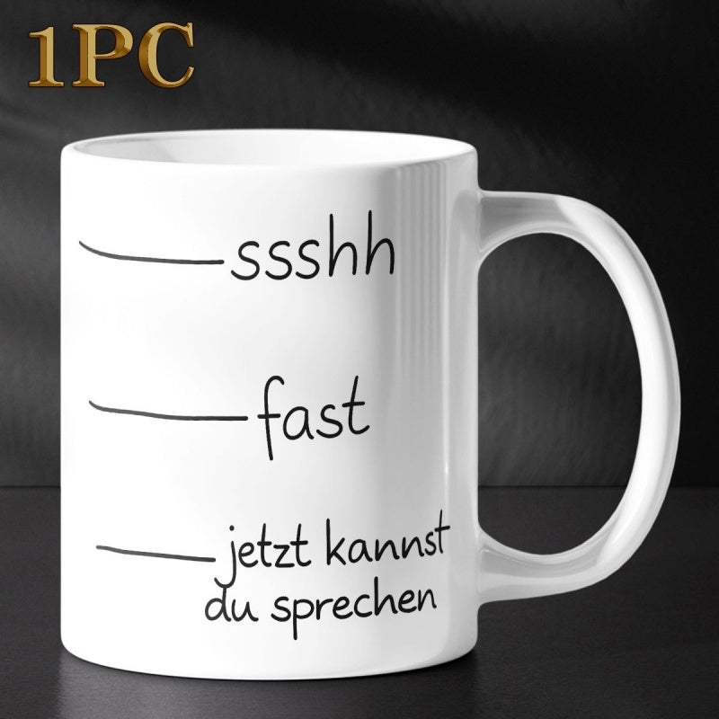 Tailorly White Ceramic 11 oz Mug - Ssshh Fast Minimalist White Ceramic Kitchenware Featuring Horizontal Measuring Lines And Simple Font Mug
