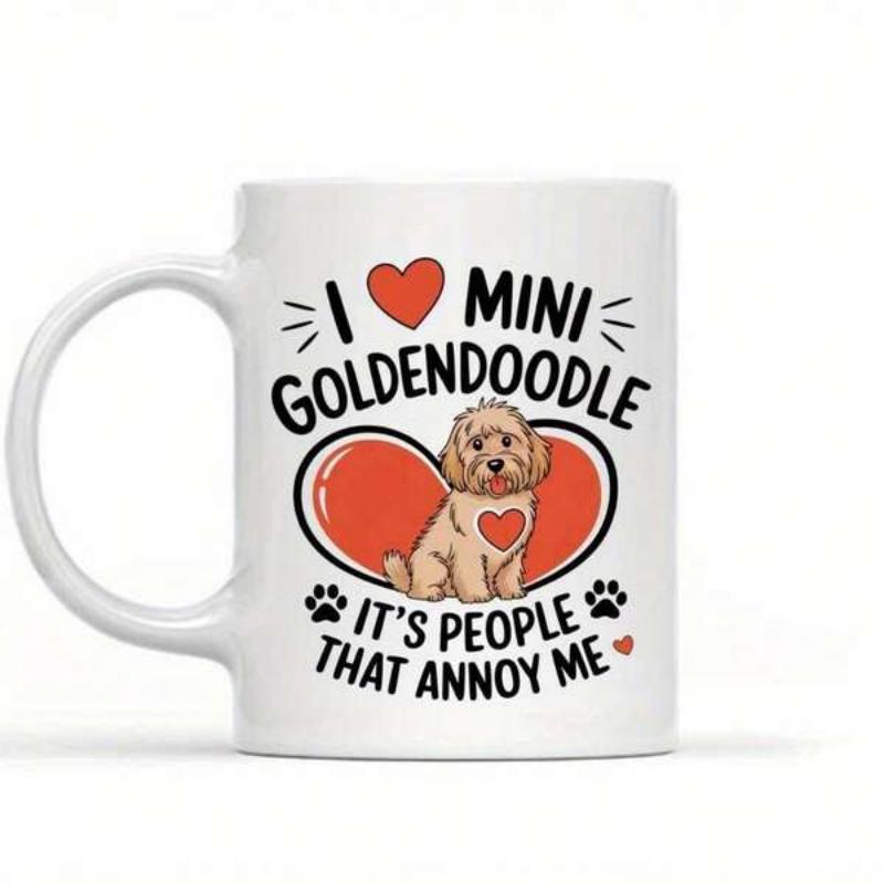 Tailorly White Ceramic 11 oz Mug - I Love Mini Goldendoodle It S People That Annoy Me Adorable Fluffy Puppy Sitting Inside A Large Red Heart With Paws Goldendoodle