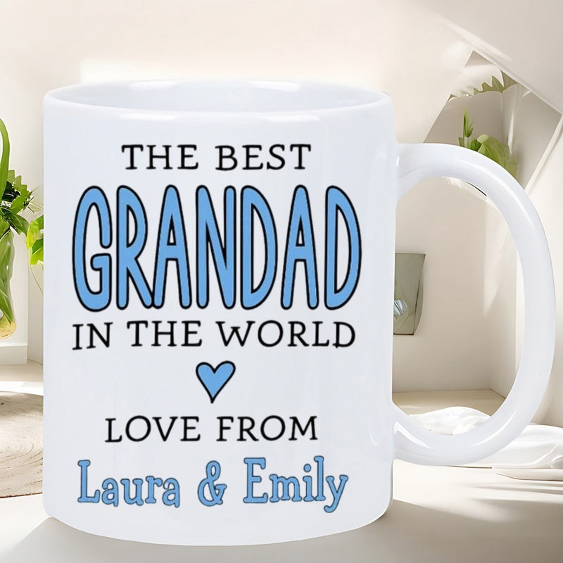 Tailorly White Ceramic 11 oz Mug - The Best Grandad In The World Love From Laura Emily Minimalist Blue Heart Surrounded By Meaningful Sentimental Family