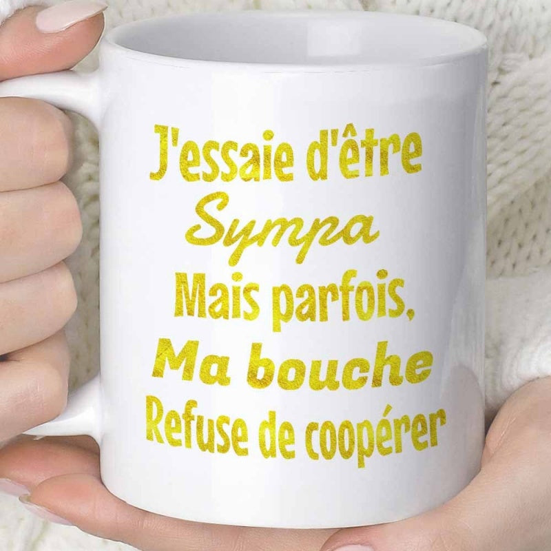 Tailorly White Ceramic 11 oz Mug - Simple Clean With Yellow Printed Humorous Text Mug
