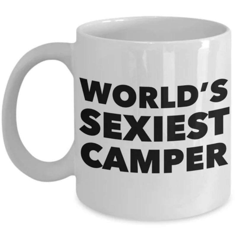 Tailorly White Ceramic 11 oz Mug - Worlds Sexiest Camper Bold Black Minimalism Typography Styled With Modern Layout Aesthetic Slogan