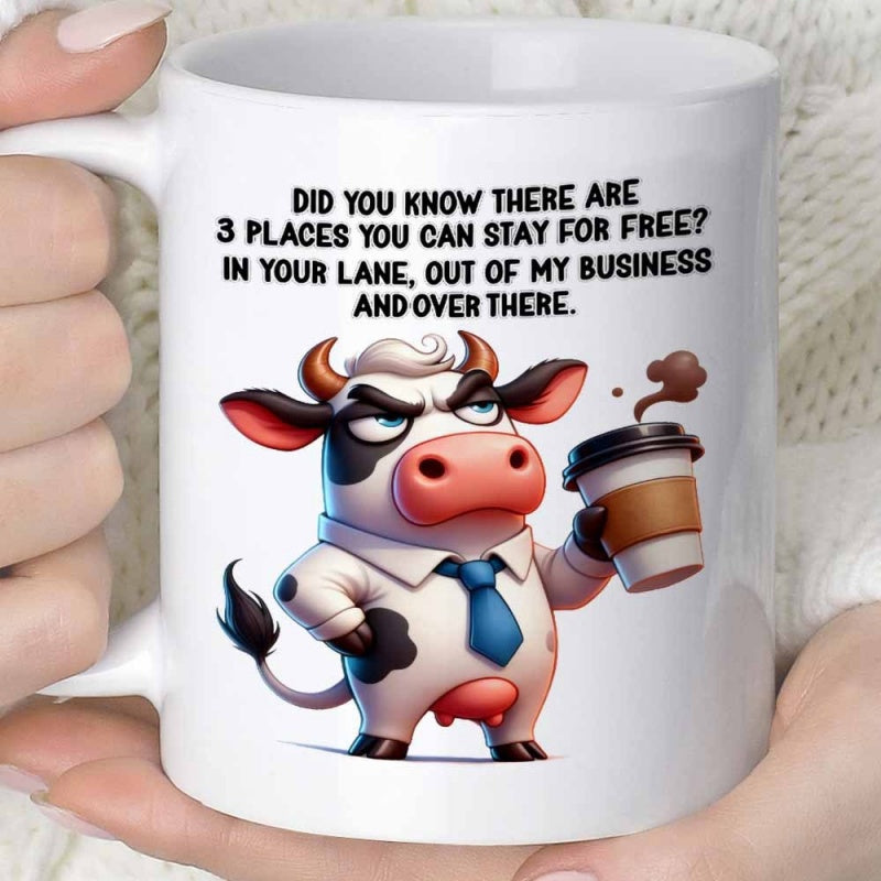Tailorly White Ceramic 11 oz Mug - Did You Know There Are 3 Places You Can Stay For Free In Your Lane Out Of My Business And Over There Funny Business Suit Cartoon