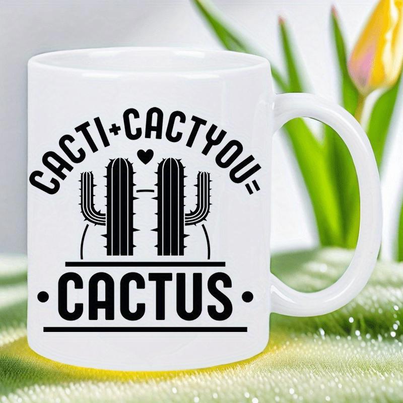 Tailorly White Ceramic 11 oz Mug - Cacti Cactyou Cactus Minimalist Desert Plant Silhouette With Small Heart Symbol And Playful Typography Cactus