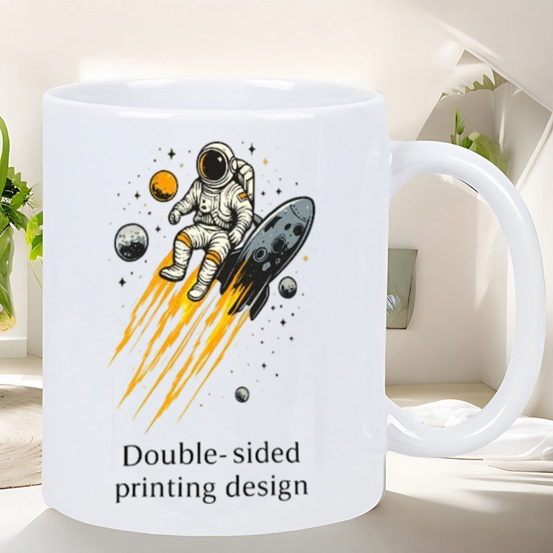 Tailorly White Ceramic 11 oz Mug - Double Sided Printing Design Floating Through Deep Space Among Planets And Stars Astronaut