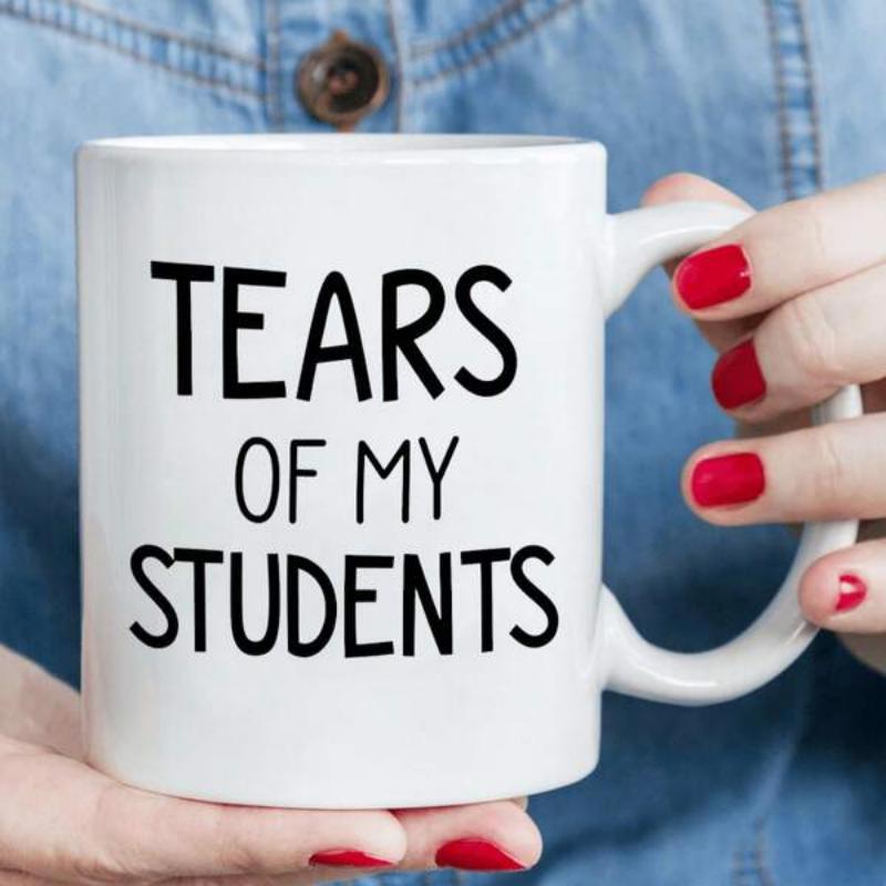 Tailorly White Ceramic 11 oz Mug - Tears Of My Students Elegant White Ceramic Drinking Vessel Held By Hands Mug