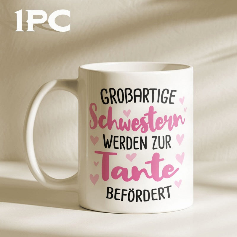 Tailorly White Ceramic 11 oz Mug - Small Pink Hearts Scattered Around Artistic Typography On A Ceramic Mug
