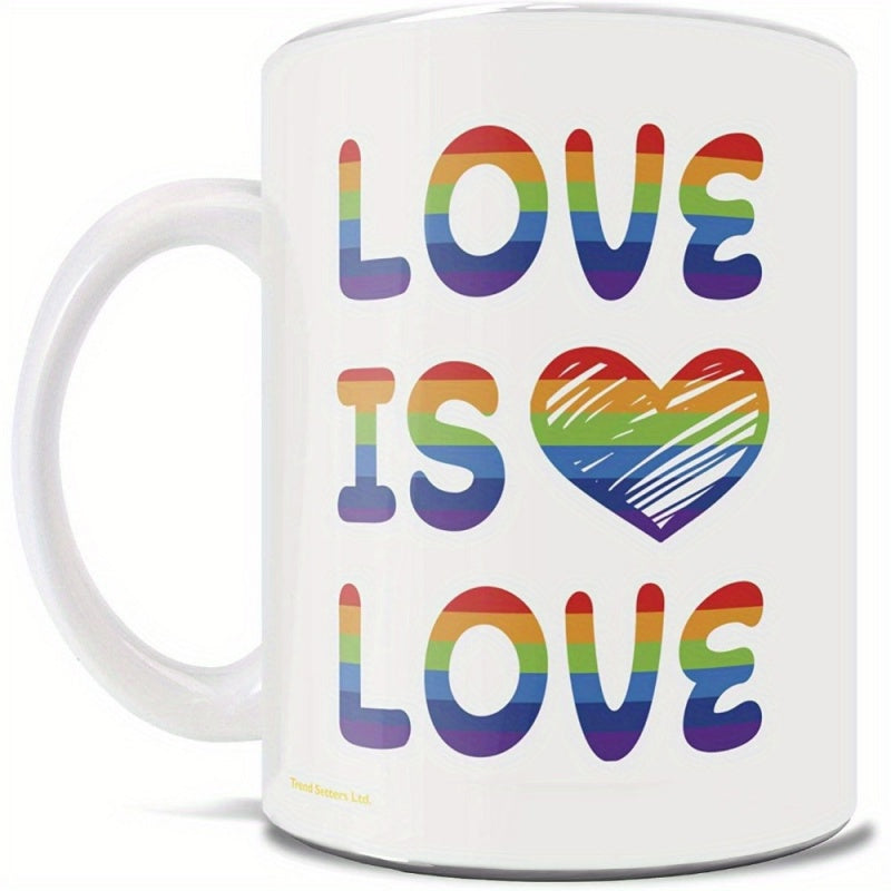 Tailorly White Ceramic 11 oz Mug - Love Is Love Vibrant Rainbow Colors And Sketchy Hand Drawn Style Heart Mug