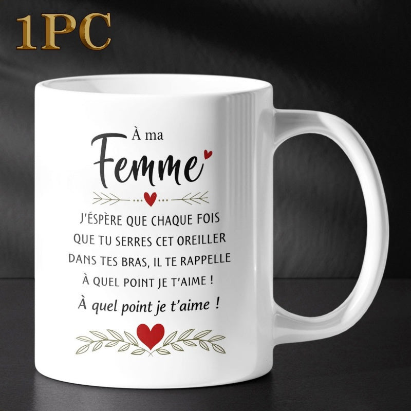 Tailorly White Ceramic 11 oz Mug - Elegant Minimalist Style Featuring Delicate Laurel Leaves And Red Heart