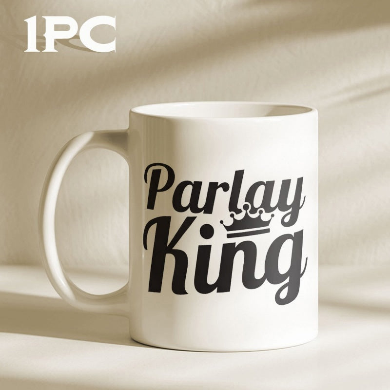 Tailorly White Ceramic 11 oz Mug - Parlay King Bold Black Script Text Featuring A Simple Royal Crown Mug