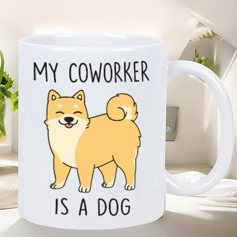 Tailorly White Ceramic 11 oz Mug - My Coworker Is A Dog Charming Smiling Shiba Inu Standing Proudly With A Fluffy Tail Dog