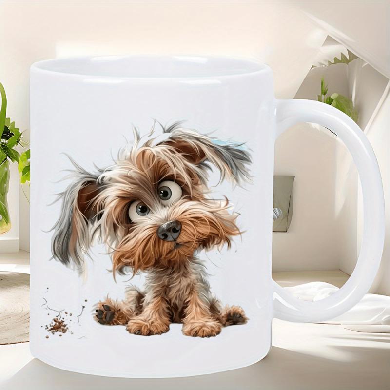 Tailorly White Ceramic 11 oz Mug - Cute Small Brown Dog Sitting With Messy Fur And Big Expressive Eyes Yorkie