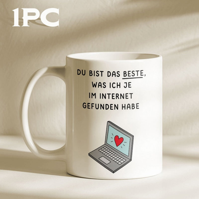 Tailorly White Ceramic 11 oz Mug - Minimalist Digital Illustration Featuring A Red Heart On A Screen Laptop