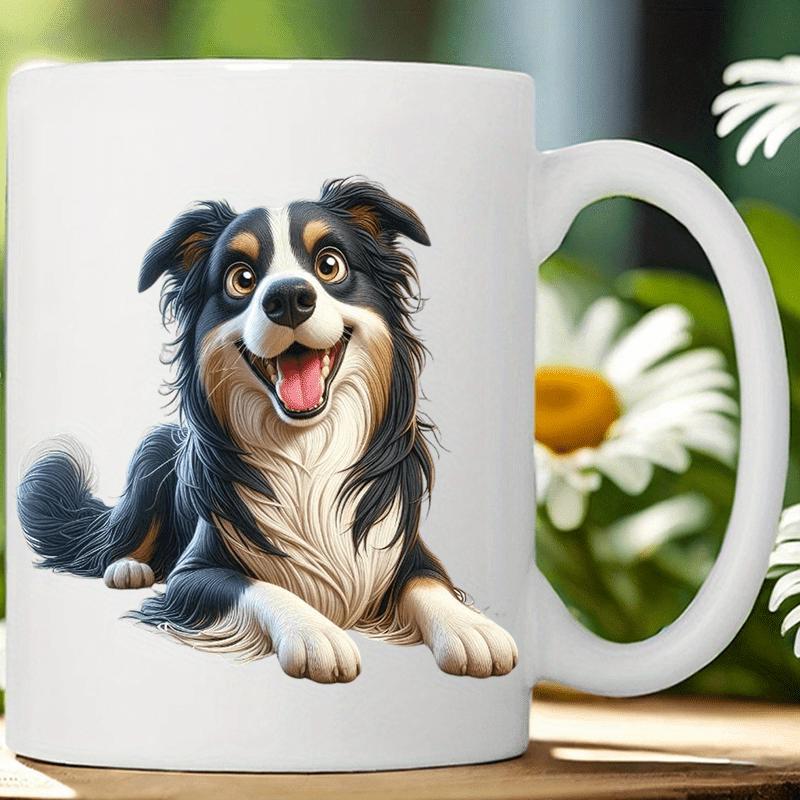 Tailorly White Ceramic 11 oz Mug - Adorable Fluffy Border Collie Resting Peacefully With A Joyful Expression Dog