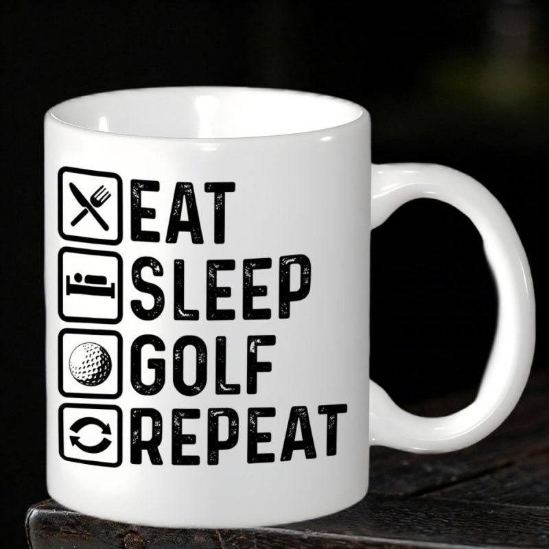 Tailorly White Ceramic 11 oz Mug - Eat Sleep Golf Repeat Minimalist Lifestyle Icons Featuring Sports Elements In Modern Style Sign