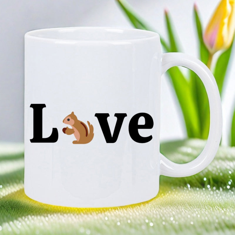 Tailorly White Ceramic 11 oz Mug - Love Cute Brown Chipmunk Holding A Nut Among Bold Serif Style Letters Squirrel
