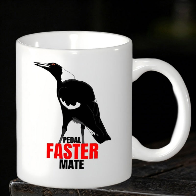 Tailorly White Ceramic 11 oz Mug - Pedal Faster Mate Sleek Black And White Bird Standing Tall On A Clean Surface Magpie