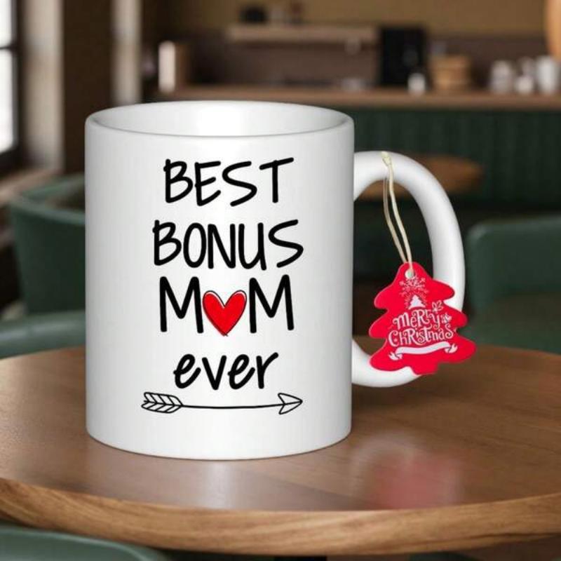 Tailorly White Ceramic 11 oz Mug - Best Bonus Mom Ever Elegant Featuring Hand Drawn Script With Heart And Arrow Mug