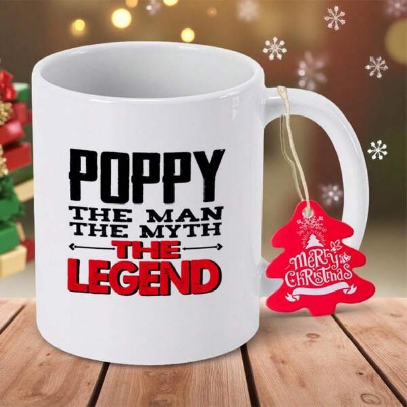 Tailorly White Ceramic 11 oz Mug - Poppy The Man The Myth The Legend Minimalist White Ceramic Vessel With Bold Block Typography Design Mug