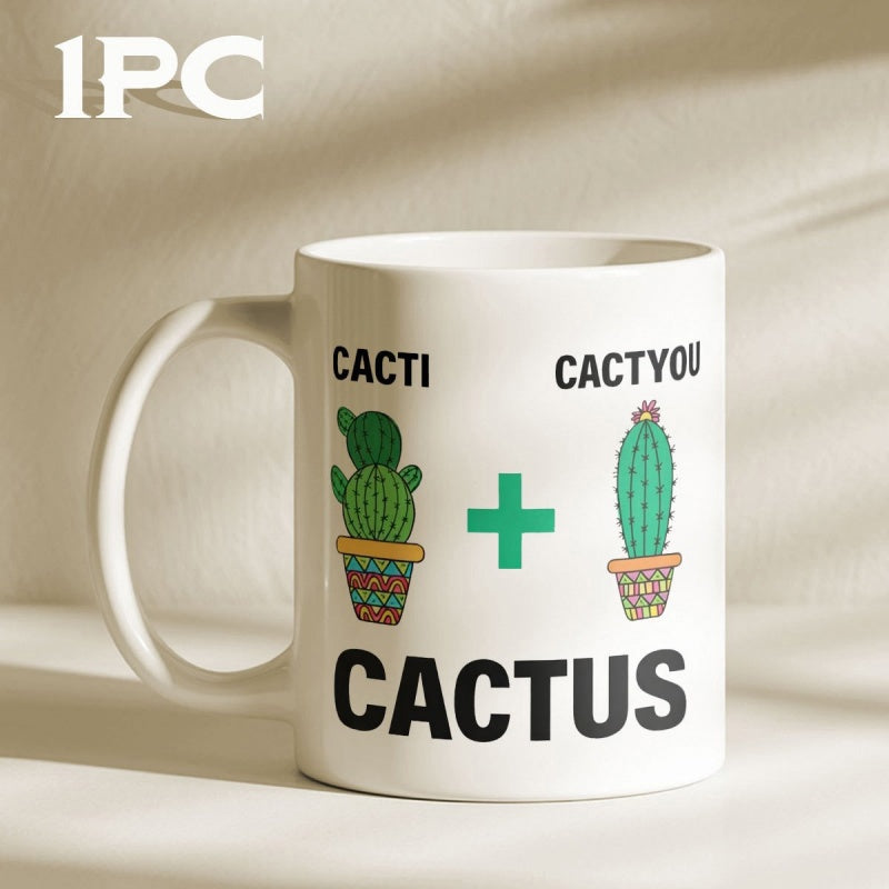 Tailorly White Ceramic 11 oz Mug - Cacti Cactyou Cactus Vibrant Green Potted Succulents In Decorative Ceramic Bases Cactus