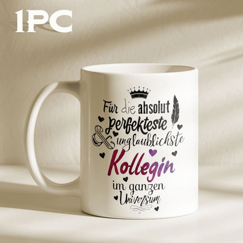 Tailorly White Ceramic 11 oz Mug - Minimalist White Ceramic Vessel Featuring Decorative Script And Small Hearts Mug