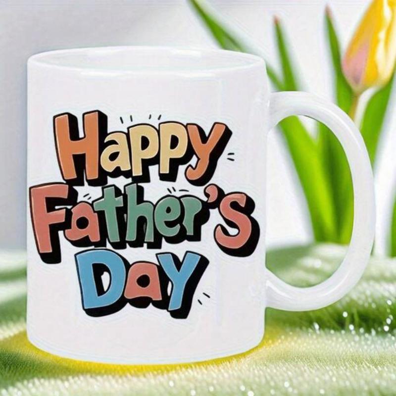 Tailorly White Ceramic 11 oz Mug - Happy Father's Day Vibrant Retro Style Bubble Letters With Bold Black Outlines Lettering