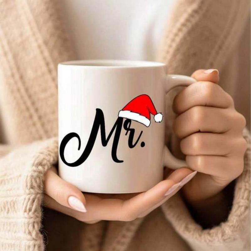 Tailorly White Ceramic 11 oz Mug - Mr Festive Christmas Script Featuring A Classic Red Seasonal Santa Hat Mug