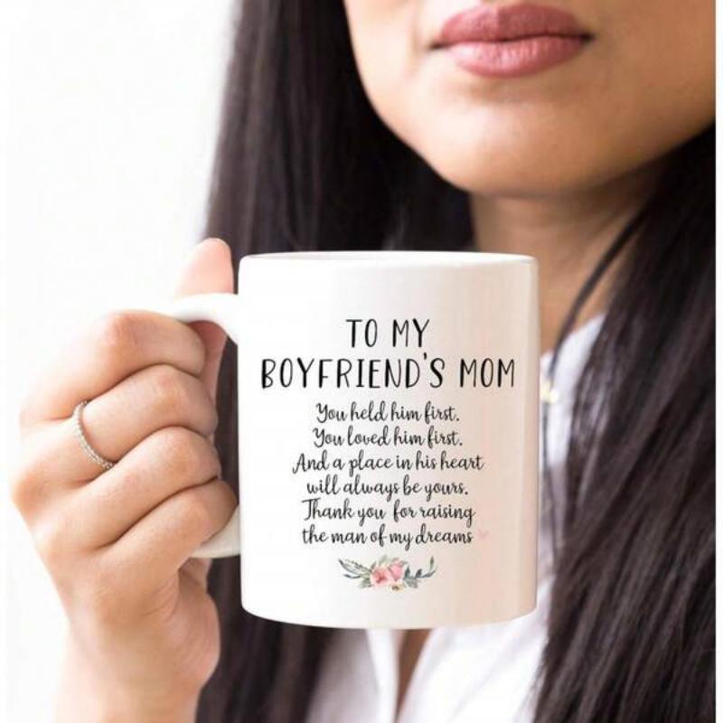 Tailorly White Ceramic 11 oz Mug - To My Boyfriends Mom Small Colorful Watercolor Flowers With Green Leaves In Horizontal Row Mug
