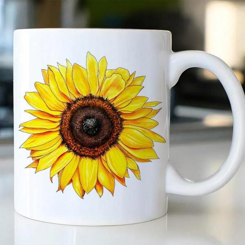 Tailorly White Ceramic 11 oz Mug - Vibrant Yellow Petals Blooming Under Warm Golden Sunlight Garden Theme Sunflower