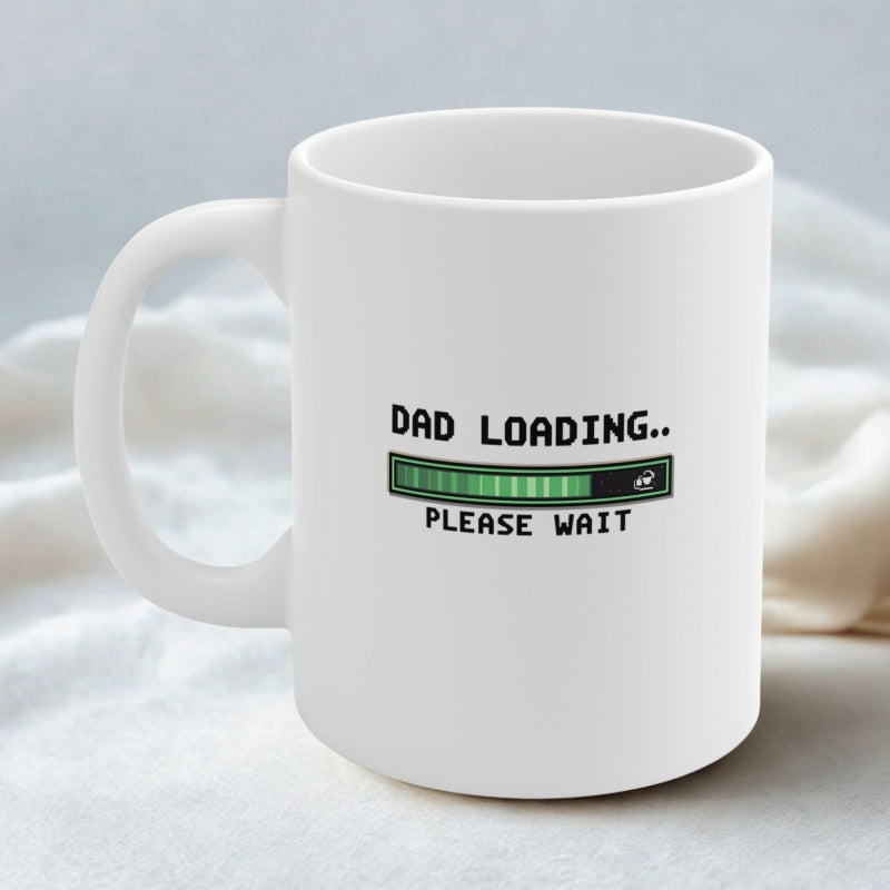 Tailorly White Ceramic 11 oz Mug - Dad Loading Please Wait Green Computer Progress Bar Filling Within A Minimalist Rectangular Frame Bar