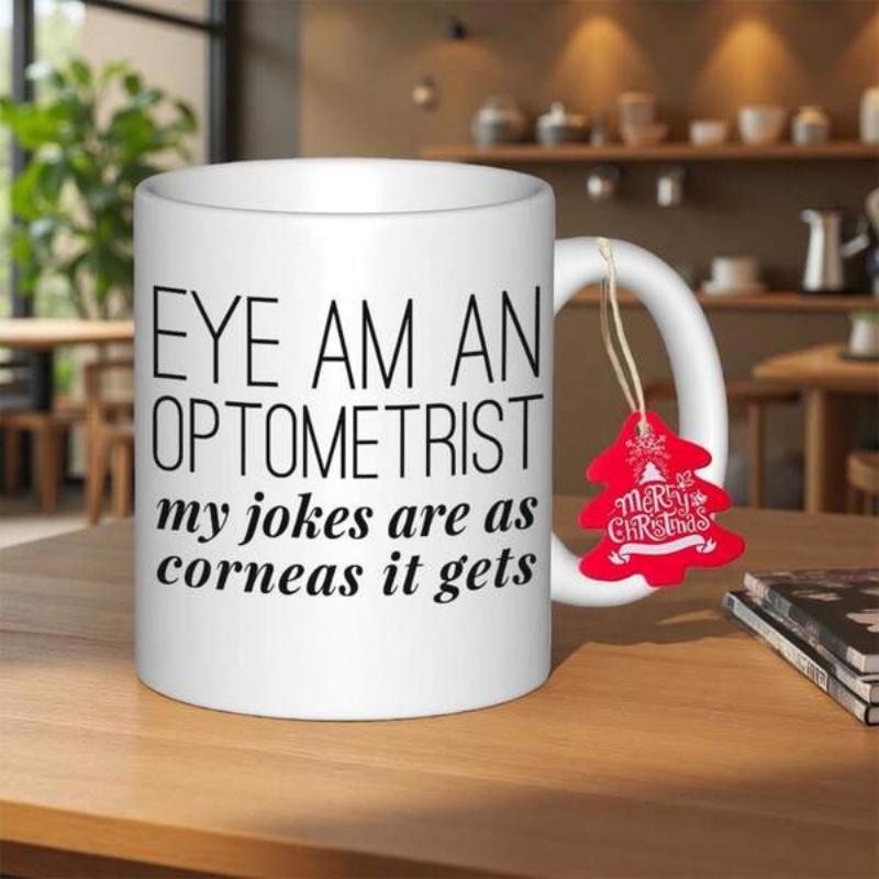Tailorly White Ceramic 11 oz Mug - Eye Am An Optometrist My Jokes Are As Corneas It Gets Minimalist Ceramic Surface Featuring Professional Slogan With Bold Black