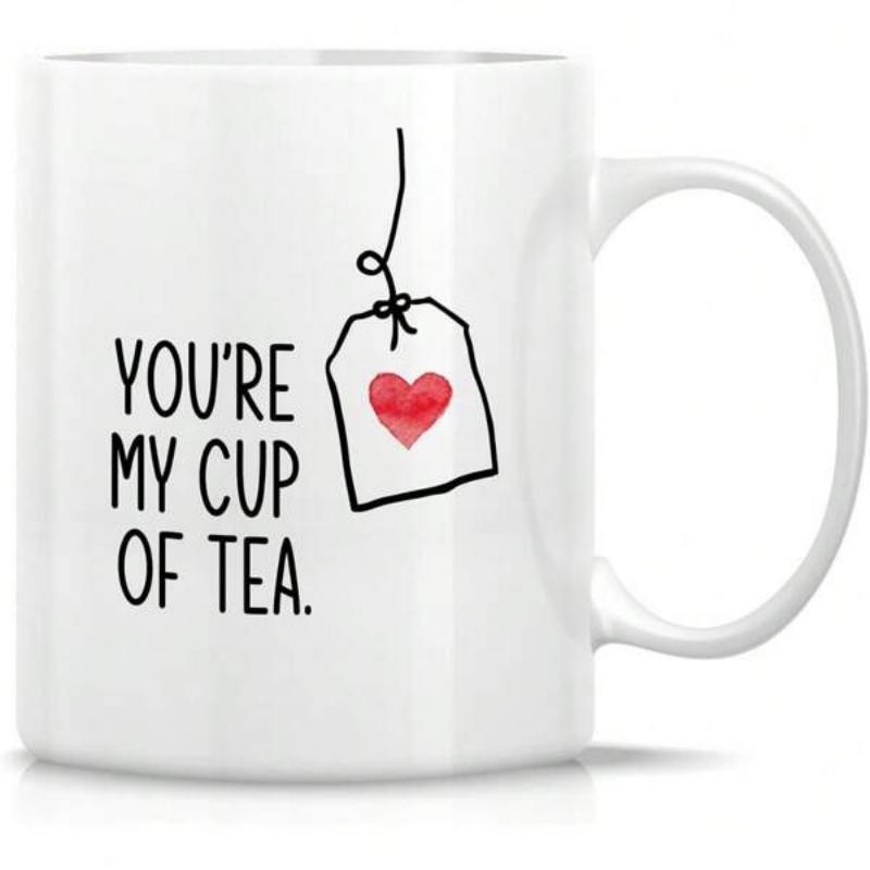 Tailorly White Ceramic 11 oz Mug - Youre My Cup Of Tea Minimalist Line Art Hanging With Small Red Heart Accent Tea Bag