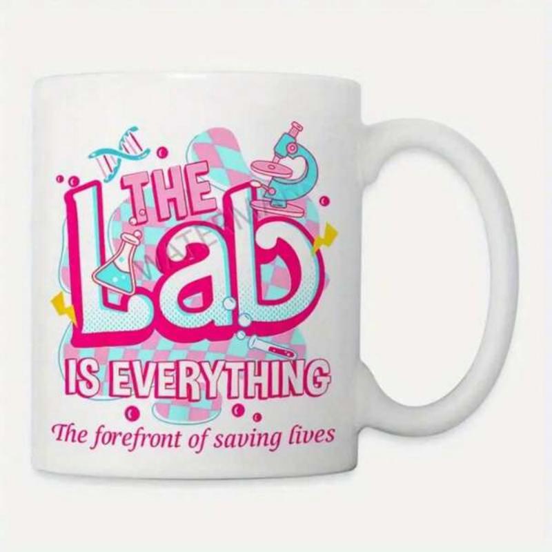 Tailorly White Ceramic 11 oz Mug - The Lab Is Everything The Forefront Of Saving Lives Colorful Science Icons With DNA Helix And Scientific Microscope Lab