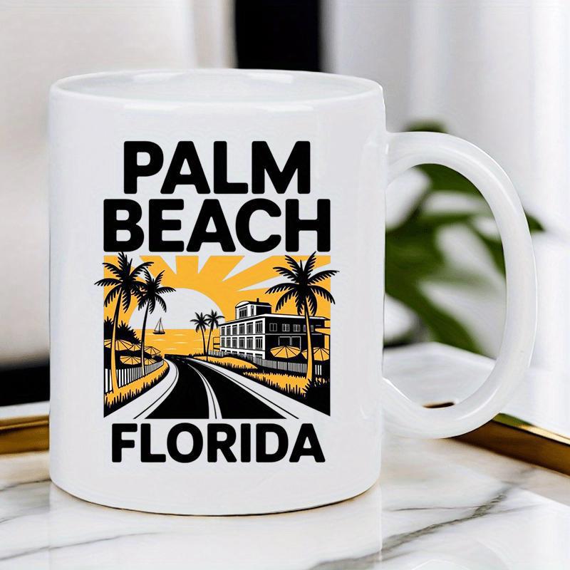 Tailorly White Ceramic 11 oz Mug - Palm Beach Florida Tropical Sunset Coastal Scene With Modern Architecture And Scenic Road Palm Tree